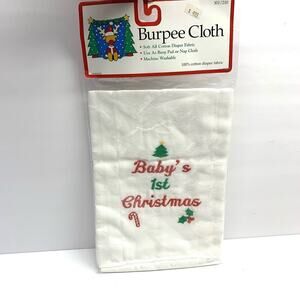 VTG NOS 1995 Baby’s 1st Christmas Embroidered 100 Cotton Nap Cloth Burp Pad USA
